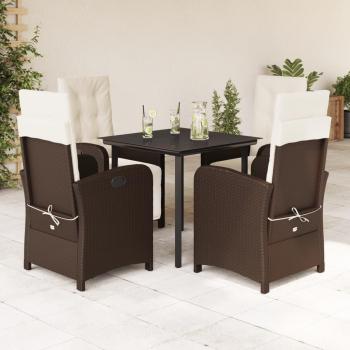 5-Piece Brown Poly Rattan Garden Dining Set with Cushions