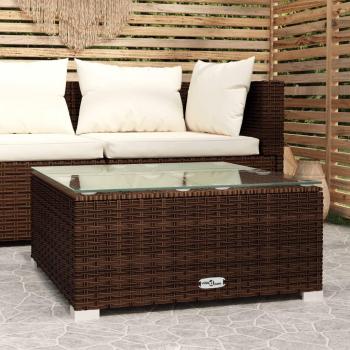 Brown Poly Rattan and Glass Garden Coffee Table 60x60x30 cm