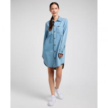 Lee - Vestido camisero de manga larga con corte relajado, tejido suave, cierre frontal de botones, cinturón a juego y bolsillos laterales