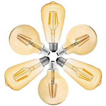 Vintage LED Edison Bombilla, Massway ST64&G80 4w E27 rosca Antiguo Bombilla decorativa 220V-240V, 6 Piezas Edison Lámpara Filamento