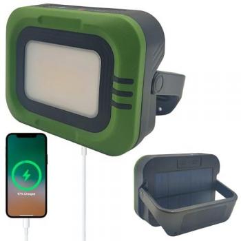 Foco Proyector Solar Portátil LED 4W con Power Bank, USB Recargable, Batería Integrada 6Ah, IP65 Impermeable y Modos de Luz Regulables