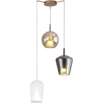 Lámpara colgante cristal 3 luces Ø 57 cm ELSA, Mantra Iluminación, cristal transparente, acabado en bronce y cromo