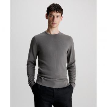 Calvin Klein Jersey de hombre - Jersey de punto, 100% algodón, corte regular, cuello redondo, manga larga, logo bordado en el pecho