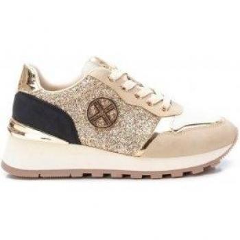 Zapatillas con cuña de purpurina beige para mujer