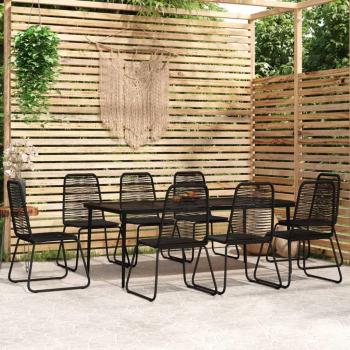 vidaXL 9-Piece Black Garden Dining Set with Cushions