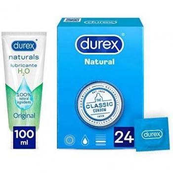 Durex Preservativos Natural Originales 24 unidades + Lubricante Naturals H2O de Base Agua 100ml