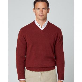 Hackett Lambswool V-Neck Men's Sweater in Burgundy