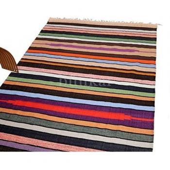 Bunkar Tejida a mano Indio Múltiples-color Reversible algodón raya alfombrilla/ Dhurrie Rug - Tamaño 5'x7' XL