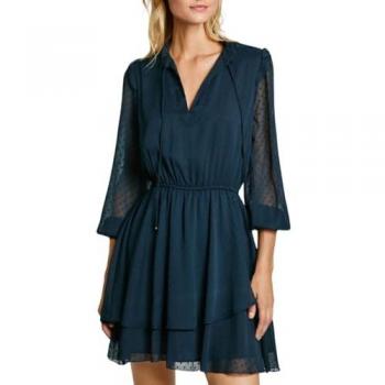 Pepe Jeans Women's Short Dress with Elastic Waist, 3/4 Sleeve, Casual Polyester in Dulwich Blue