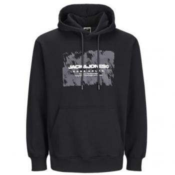 Sudadera con Capucha Comfort Fit Jack & Jones Modelo 'AERO' de Mezcla de Algodón con Estampado Gummiert, Color Negro, Talla S para Hombre