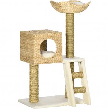 Árbol Rascador para Gatos con Cama Superior y Cueva de Totora