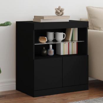 Aparador con luces LED negro 60x37x67 cm, Mueble de Almacenaje de Salón, Buffet para salón, Armario Auxiliar, Armario de Almacenamiento