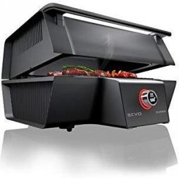 SEVERIN - Barbacoa Eléctrica SEVO GT PG 8106, Parrilla de Mesa SENOA BOOST S, Acero Inoxidable, Arranque Rápido, Interior, Pantalla OLED, Mini BBQ