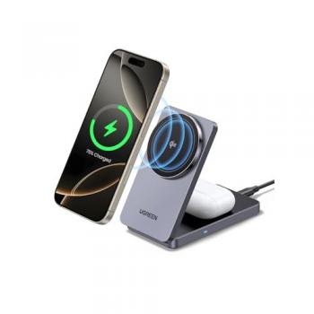 Cargador Inalámbrico UGREEN MagFlow 2 en 1 Qi2 - 15W para iPhone y 5W para AirPods