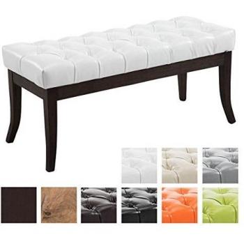 Banco con patas de madera y asiento en simil cuero blanco CLP, Taburete recibidor Ramses en madera oscura blanco 100 cm