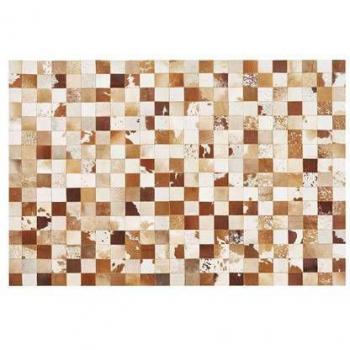 Alfombra de piel de vaca marrón y blanca 160 x 230 cm patrón patchwork vintage Camili