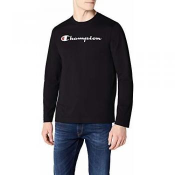 Champion Classic Logo Long Sleeve Crewneck T-Shirt Camiseta de Manga Larga, Negro, S para Hombre