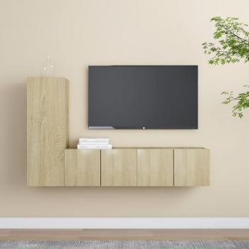Set de muebles de salón TV 3 piezas madera ingeniería color roble Sonoma 60 x 30 x 30 cm