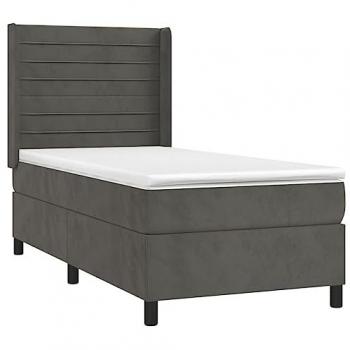 Cama box spring con colchón terciopelo gris oscuro 90x200 cm