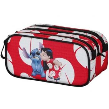 Disney Stitch Triple Pencil Case with Zipper - Kiss Edition