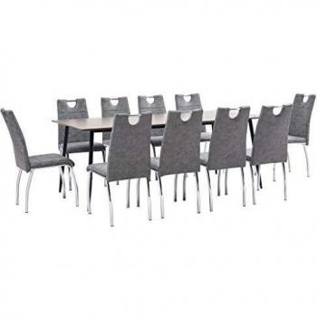 vidaXL Juego de Comedor 11 Piezas Cuero Sintético Mobiliario Decoración Interior Casa Hogar Robusto Duradero Resistente Funcional Práctico Útil Gris