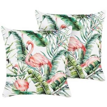 Conjunto de 2 cojines de exterior 45 x 45 cm poliéster multicolor motivo flamencos