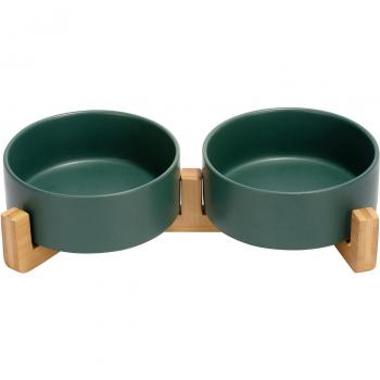 Set de Cuencos Cerámicos para Mascotas con Soporte Bambú