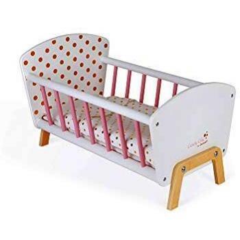 Janod - Cama Candy Chic - Cama de madera para bebés con colchón + Manta + Almohada - Colores suaves - Accesorios para bebés - A partir de 3 años, J05889