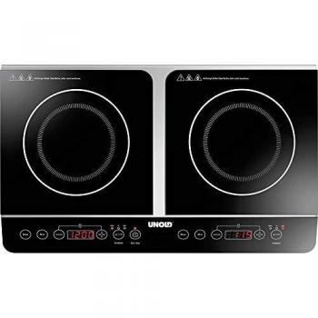 Unold 58175 Placa de Inducción Doble Elegance, Vidrio y Cerámica, Control Táctil, 3500W, Negro y Acero Inoxidable