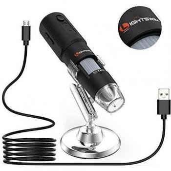 Lightswim Microscopio Digital inalámbrico, 720P USB WiFi portátil Mini cámara de Aumento de Mano 50X-1000X, 8 Luces LED, Compatible con teléfono Inteligente Android, iPhone, Tableta, Windows