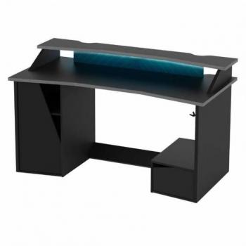 Escritorio Gaming Miroytengo Venom LED Negro 160x93x76 cm Melamina con Armario, Cajón, Altillo y Sujeta Cascos