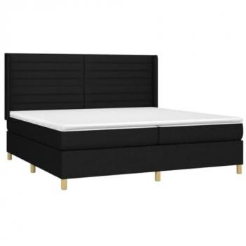 Cama box spring con colchón y luces LED, tela negro, 200x200 cm