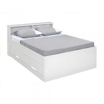 Cama Boris con cajones y almacenamiento - Blanco - 140x190 cm - Diseño contemporáneo