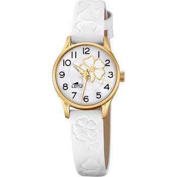 Reloj Lotus Junior 18574/E para Niña con Esfera Plateada, Caja IP Dorada y Correa de Piel Blanca + Pulsera Lotus Silver