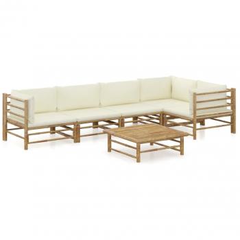 6-Piece Bamboo Garden Lounge Set with Cream White Cushions