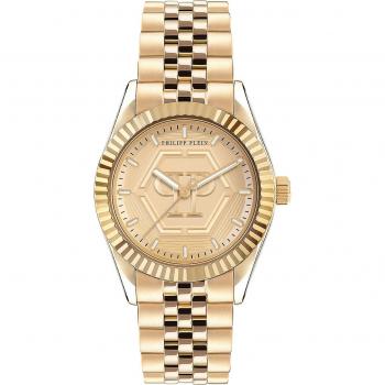 Philipp Plein Ladies Gold Watch - Mineral / Stainless Steel Female - Date Superlative Model Pw2ba0523