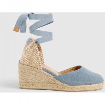 Alpargatas de cuña Castañer Carina en algodón azul con lazada - Modelo CARINA/6/002
