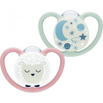 NUK Space Night Pacifiers for Girls, 6-18 Months, 2-Pack