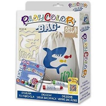 PlayColor 11491 - Pack 2 en 1 con 1 mochila + 1 plantilla textil One – 6 barras de pintura para textil