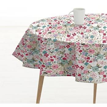 Mantel Redondo Antimanchas 100% Algodón Resinado Diámetro 180 cm Impermeable Elegante Repelente Líquidos Made in Spain