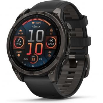 Garmin fenix 8 AMOLED Sapphire GPS Smartwatch 47mm Carbon Gray DLC Titanium with Black/Pebble Gray Silicone Band