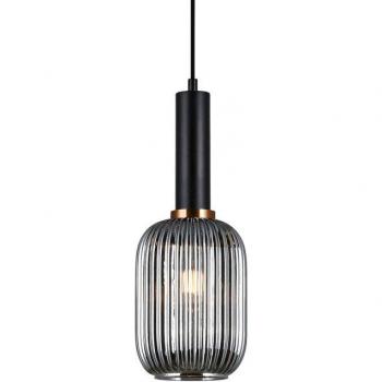 Lámpara colgante moderna Antiola Black, 1 luz, diseño moderno, color negro, pantalla de vidrio ahumado, casquillo E27