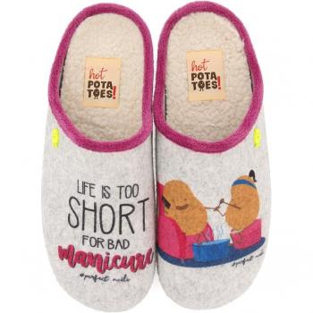 Hot Potatoes - Zapatillas de Casa Abiertas Mujer Gris con Patatilla Coqueta