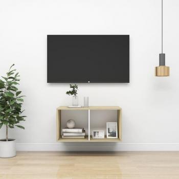 Mueble TV de pared madera contrachapada 37x37x72 cm en color blanco roble