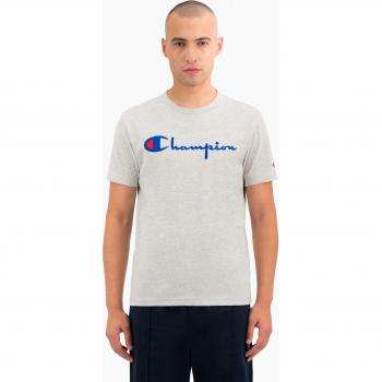 Champion Men's Grey Cotton Crewneck T-Shirt - Medium Size with Logo