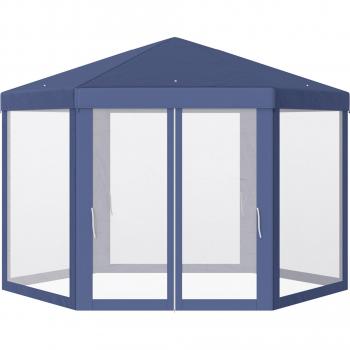 Carpa Gazebo Hexagonal Outsunny con Mosquitera y Material Repelente al Agua Ø1,97 m (Azul)