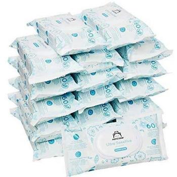 Marca Amazon - Mama Bear Ultra Sensitive - Toallitas humedas para bebé - Paquete de 18