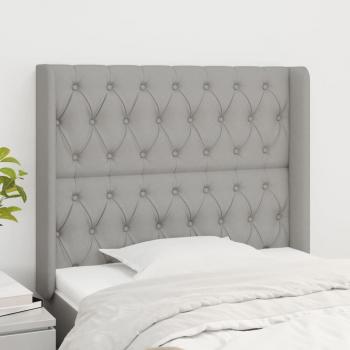 Cabecero gris claro con orejas de tela 103x16x118/128 cm