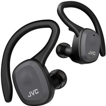 JVC Auriculares Bluetooth HA-ET45T True Wireless, Micrófono y Clip Desmontable. Máxima Adaptabilidad, Agarre y Resistencia. Batería 14h, Color Negro