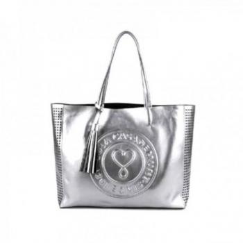 LOLA CASADEMUNT Bolso Shopper Modelo 12328005 Gris Logo Parte Frontal Detalles Laterales